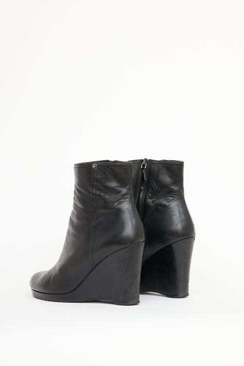 Prada Sport Black Leather Wedge Ankle Boot