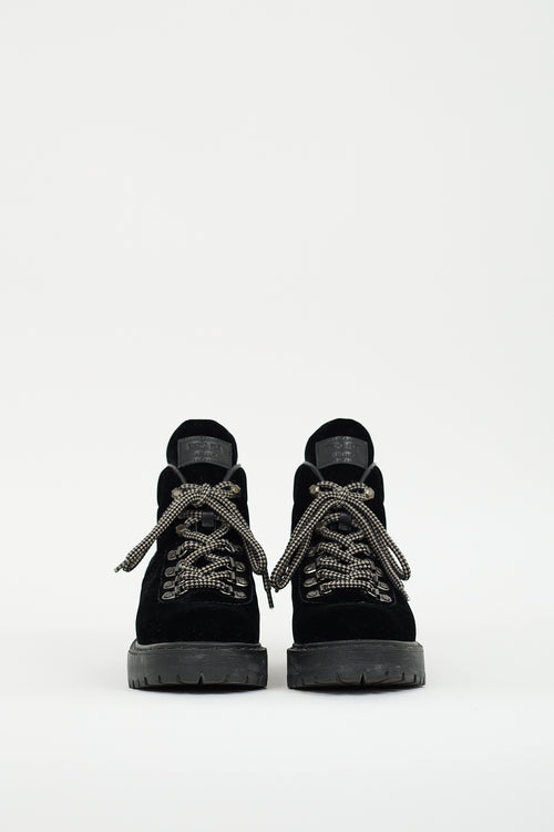 Prada Sport Black Velvet Lace Up Boot