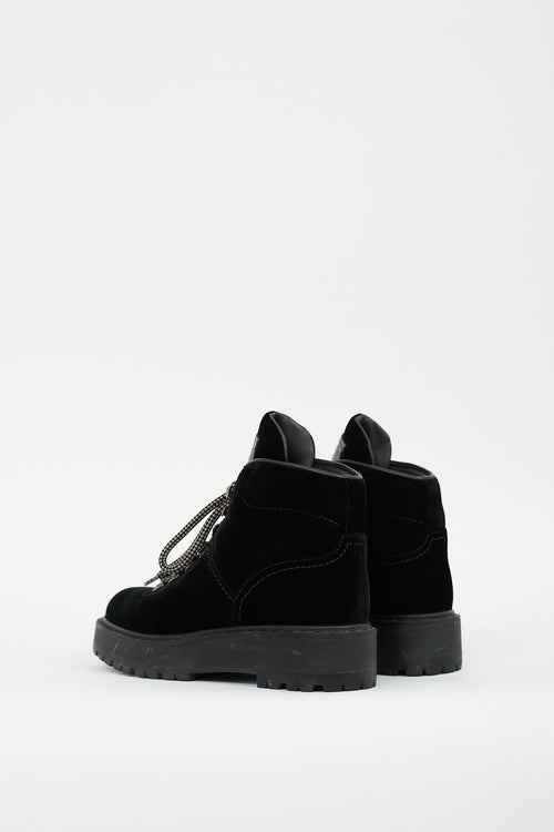 Prada Sport Black Velvet Lace Up Boot