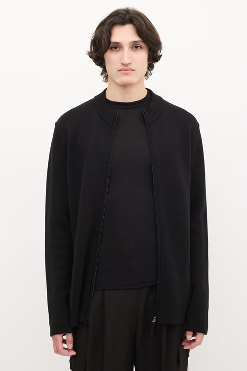 Prada Sport Black Wool Knit Zip Sweater