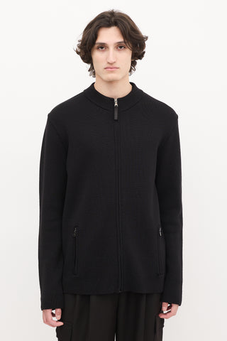 Prada Sport Black Wool Knit Zip Sweater