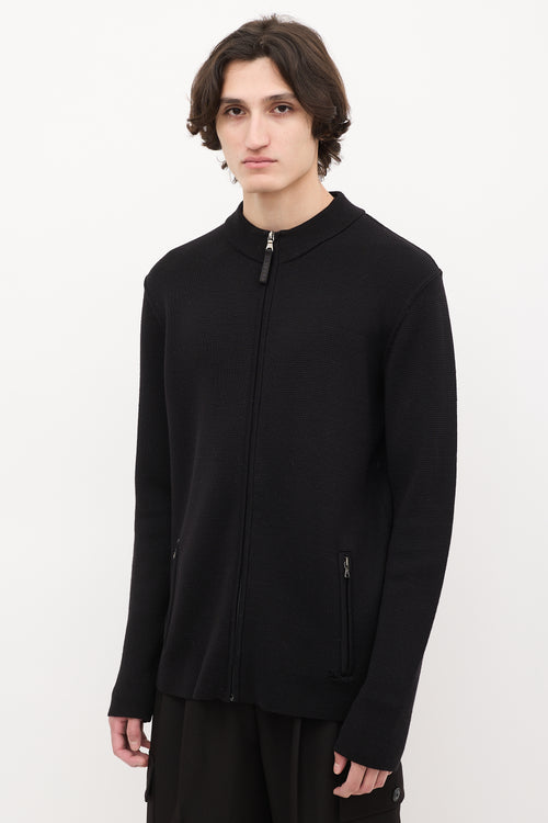 Prada Sport Black Wool Knit Zip Sweater