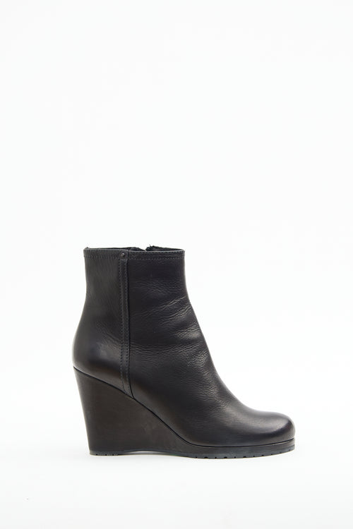 Prada Black Leather Wedge Boot