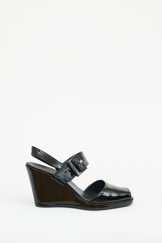 Prada Black Patent Peep Toe Wedge