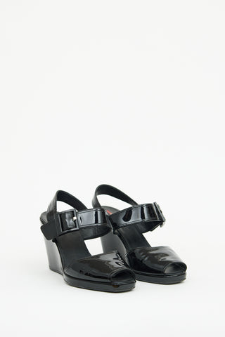 Prada Black Patent Peep Toe Wedge