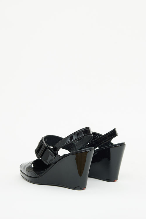 Prada Black Patent Peep Toe Wedge