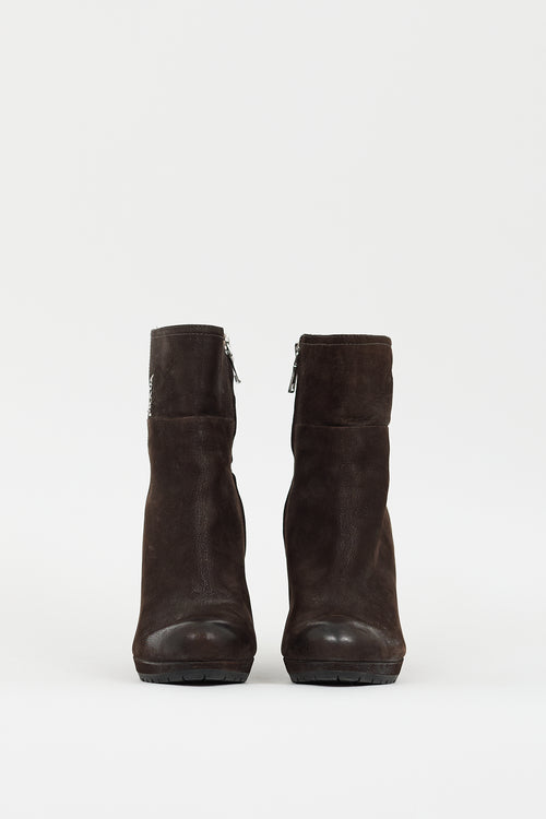 Prada Sport Brown Suede Platform Heeled Boot