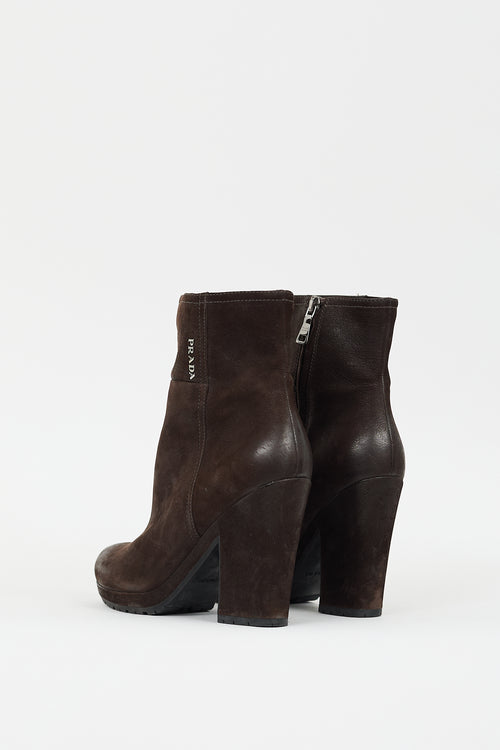 Prada Sport Brown Suede Platform Heeled Boot