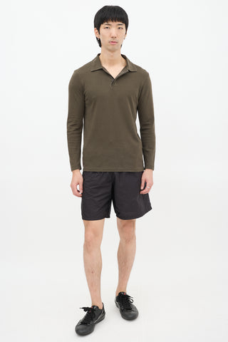 Prada Sport Khaki Green Long Sleeve Polo