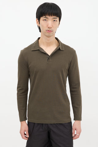 Prada Sport Khaki Green Long Sleeve Polo