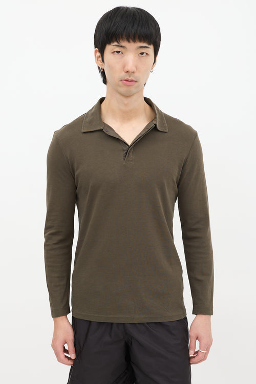 Prada Sport Khaki Green Long Sleeve Polo