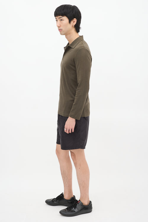 Prada Sport Khaki Green Long Sleeve Polo