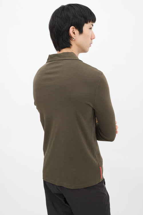 Prada Sport Khaki Green Long Sleeve Polo