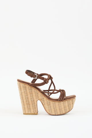 Prada Sport Brown Suede 
Wicker Platform Sandal