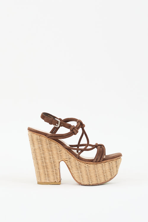 Prada Sport Brown Suede 
Wicker Platform Sandal