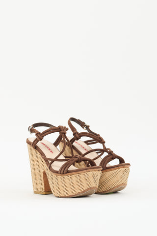 Prada Sport Brown Suede 
Wicker Platform Sandal