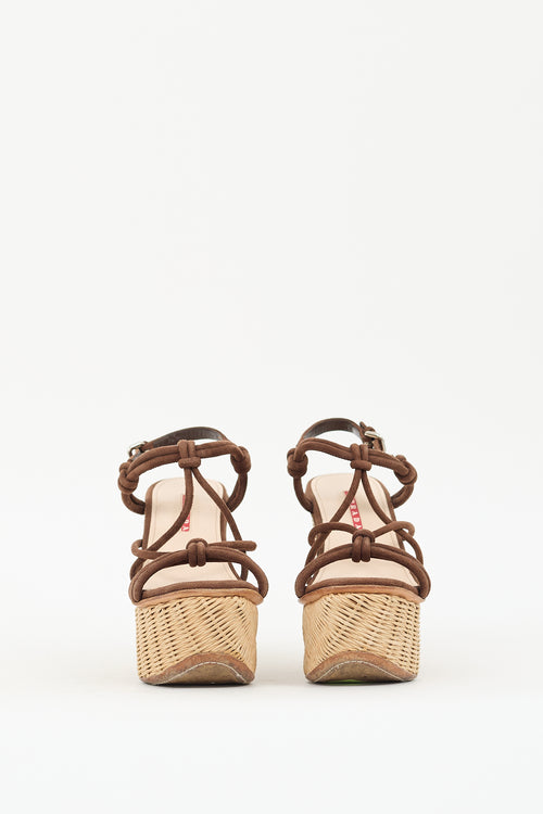 Prada Sport Brown Suede 
Wicker Platform Sandal