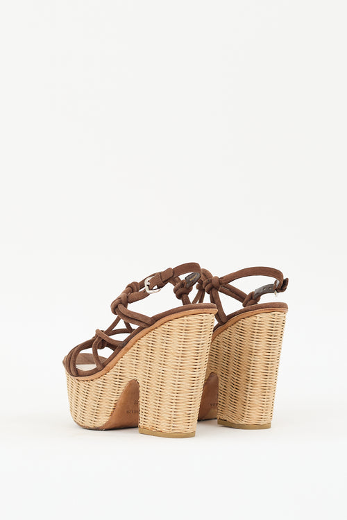 Prada Sport Brown Suede 
Wicker Platform Sandal