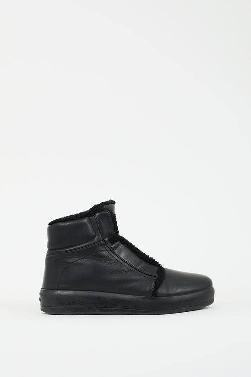 Prada Sport Black Leather 
Shearling Zip Boot