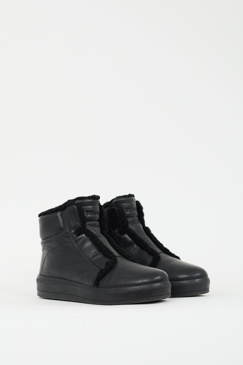 Prada Sport Black Leather 
Shearling Zip Boot