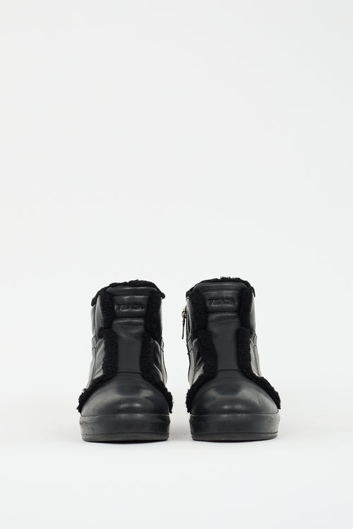 Prada Sport Black Leather 
Shearling Zip Boot