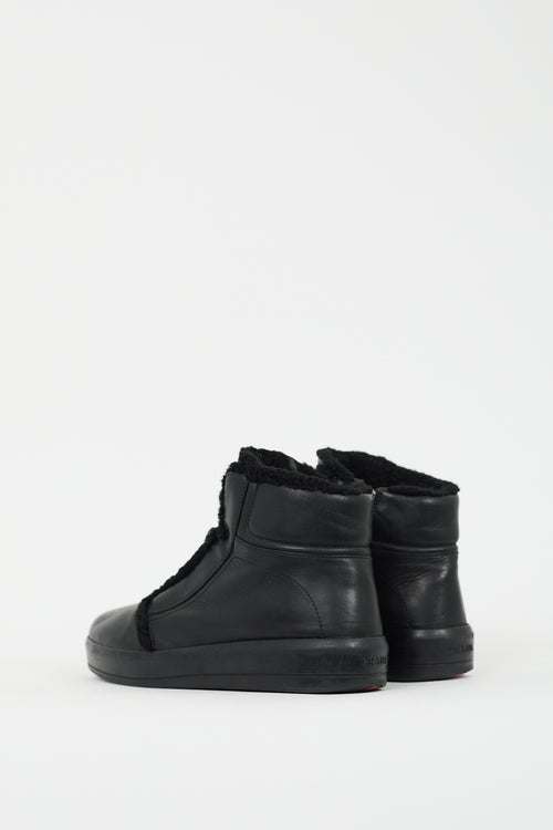 Prada Sport Black Leather 
Shearling Zip Boot