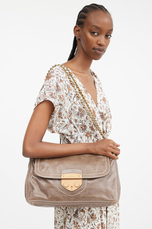 2011 Taupe Leather Pattina Push Lock Shoulder Bag