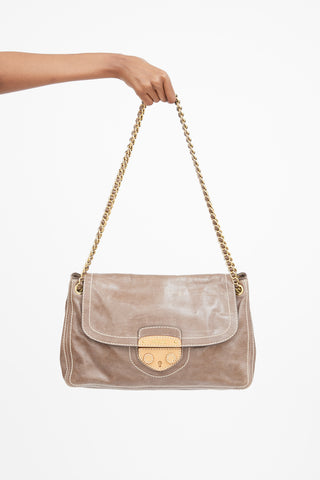 2011 Taupe Leather Pattina Push Lock Shoulder Bag