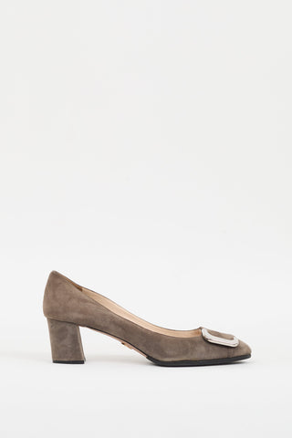 Prada Taupe Suede Buckle Pump