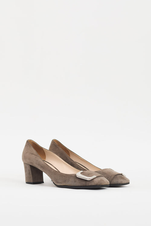 Prada Taupe Suede Buckle Pump