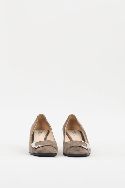 Prada Taupe Suede Buckle Pump