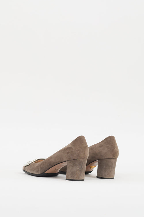 Prada Taupe Suede Buckle Pump