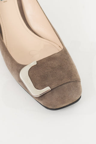 Prada Taupe Suede Buckle Pump