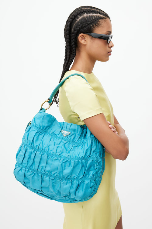 Prada Teal Tessuto Gaufre Nylon Shoulder bag