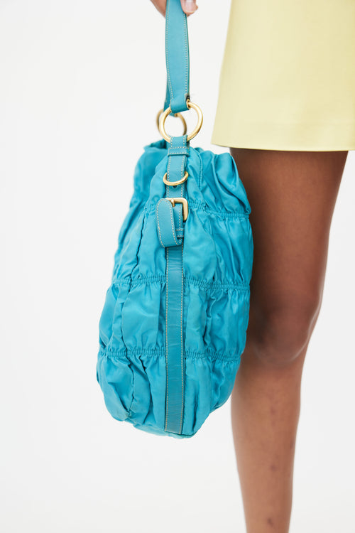 Prada Teal Tessuto Gaufre Nylon Shoulder bag