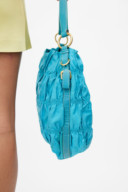 Prada Teal Tessuto Gaufre Nylon Shoulder bag