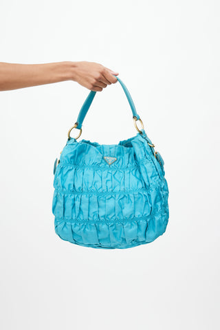 Prada Teal Tessuto Gaufre Nylon Shoulder bag