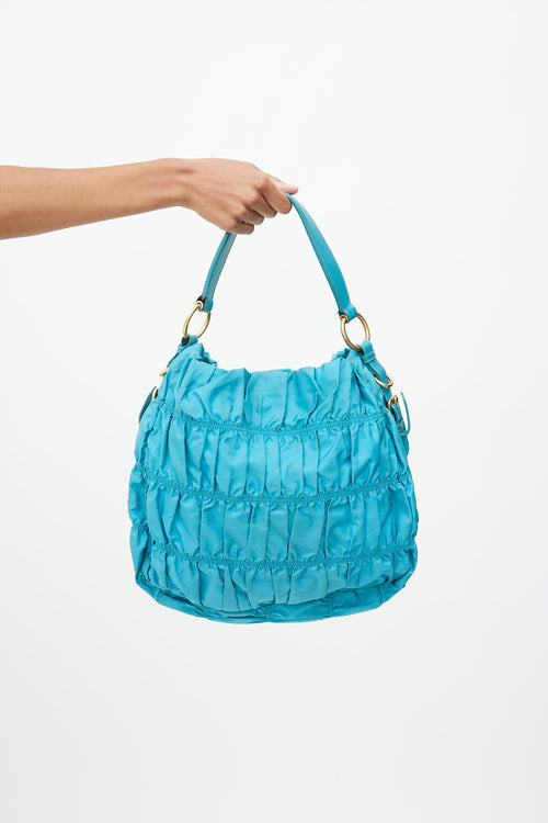 Prada Teal Tessuto Gaufre Nylon Shoulder bag