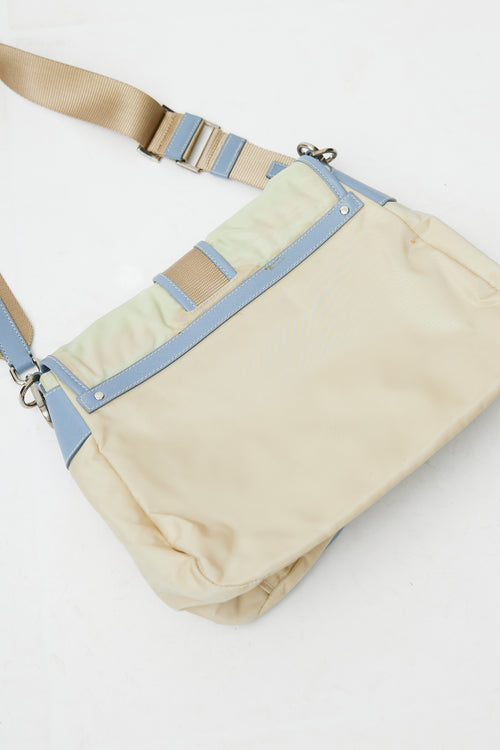 Prada Vintage Beige 
Blue Nylon Shoulder Bag