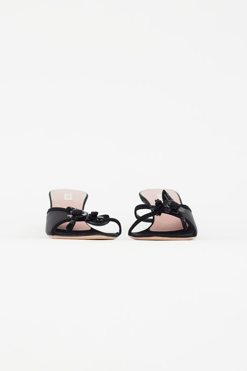 Prada Vintage Black Satin Flower Heeled Sandal