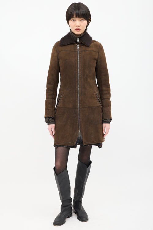 Prada Vintage Brown Shearling 
Nylon 2-in-1 Coat