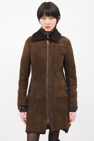 Prada Vintage Brown Shearling 
Nylon 2-in-1 Coat