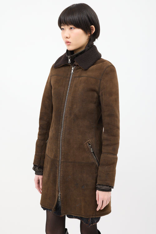 Prada Vintage Brown Shearling 
Nylon 2-in-1 Coat