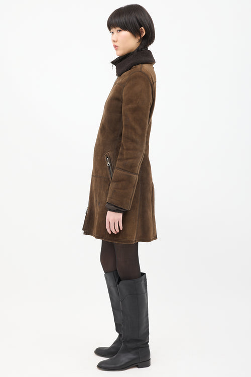 Prada Vintage Brown Shearling 
Nylon 2-in-1 Coat