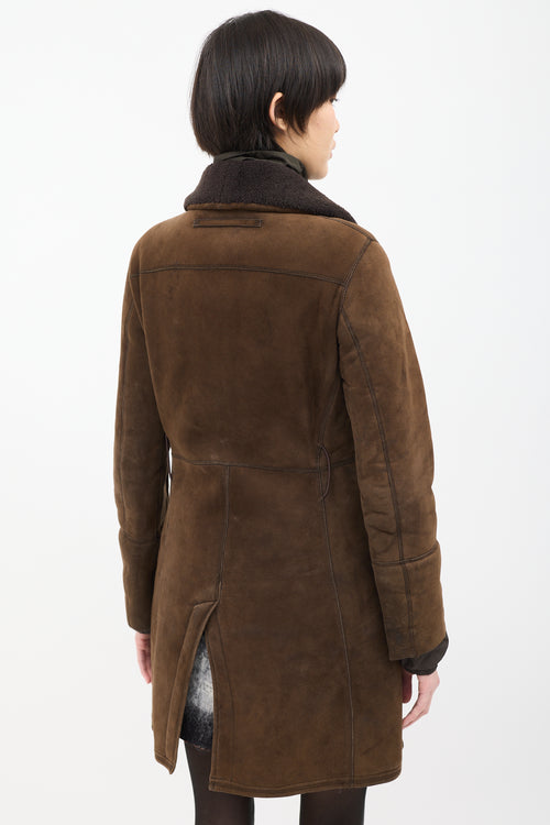 Prada Vintage Brown Shearling 
Nylon 2-in-1 Coat