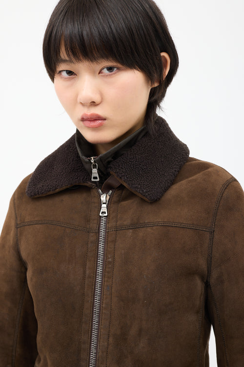 Prada Vintage Brown Shearling 
Nylon 2-in-1 Coat