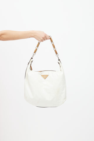 Prada Vintage Cream Nylon 
Mariner Wood Shoulder Bag