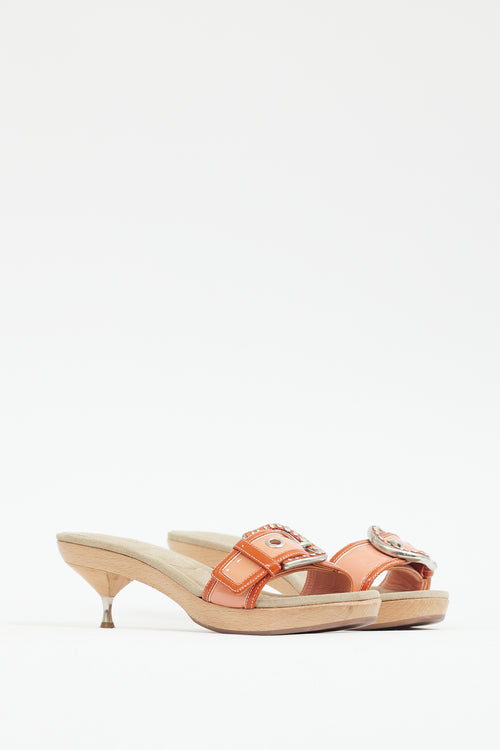 Prada Orange Patent Leather Buckle Mule