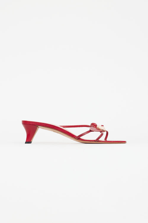 Prada Vintage Red Leather Flower Heeled Sandal