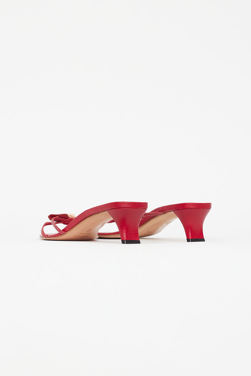 Prada Vintage Red Leather Flower Heeled Sandal